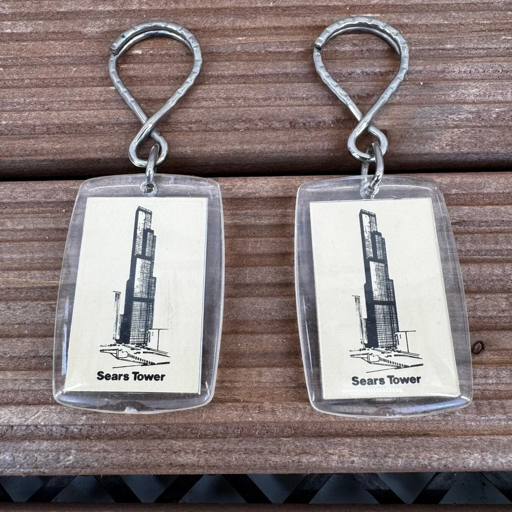 Vintage Sears Tower Chicago Open Hearth Collection Keychains Set of 2 Acrylic